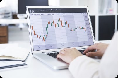 Efficient — laptop with charts representing fast, direct information access